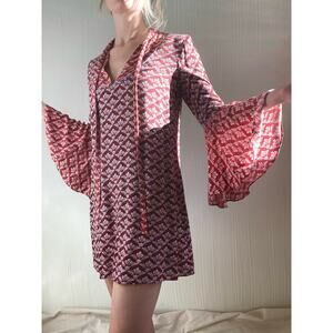 LIKELY Groovy Maroon Print Bell Sleeve Mini Dress US 2